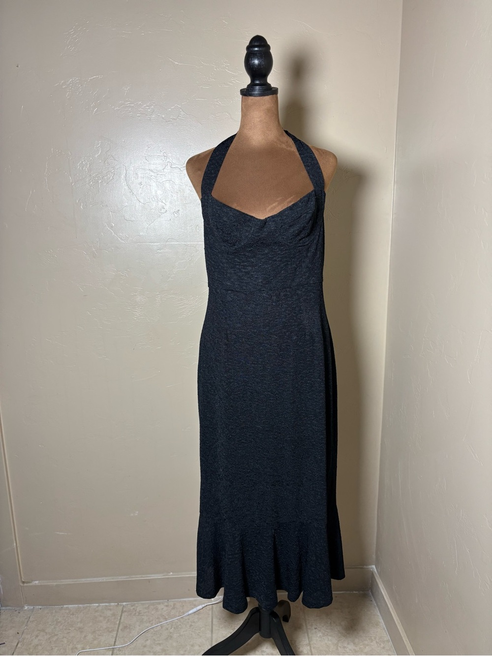 Anthropologie Hutch Black Halter Backless Midi Dress